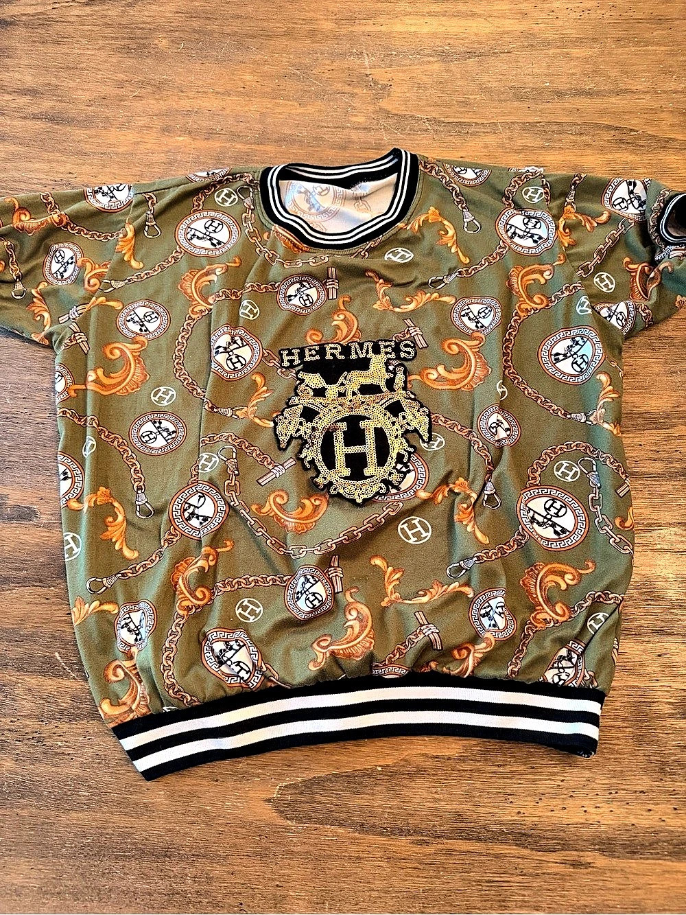 Hermes Printed Short Sleeve Top in Green & Orange